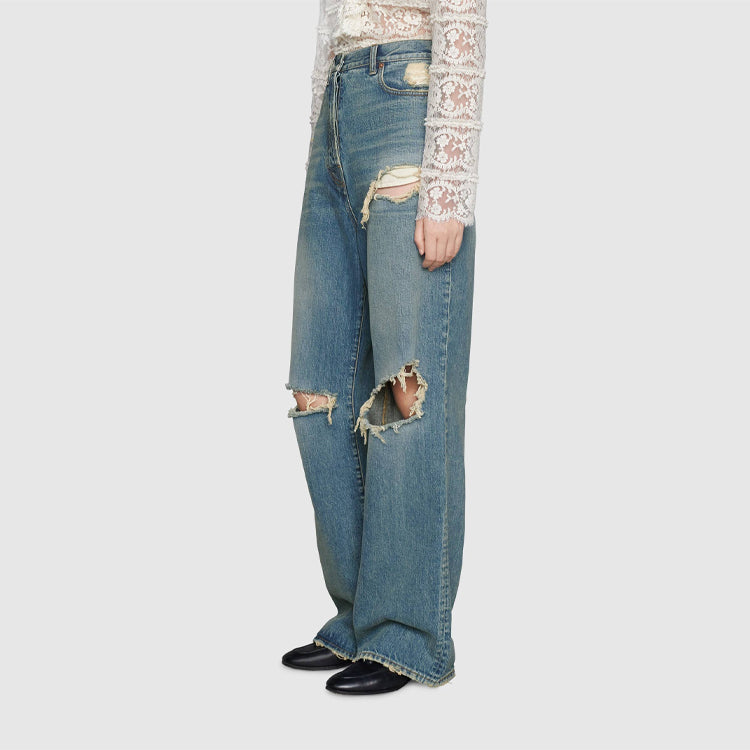 (WMNS) Gucci High-Rise Wide Leg Jeans 'Blue' 638045-XDBFI-4011