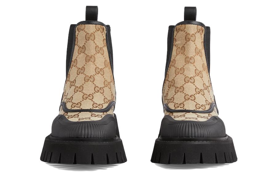 (WMNS) Gucci Casual Style Leather Logo Boots 'Beige Black' 751711-FABSQ-9751