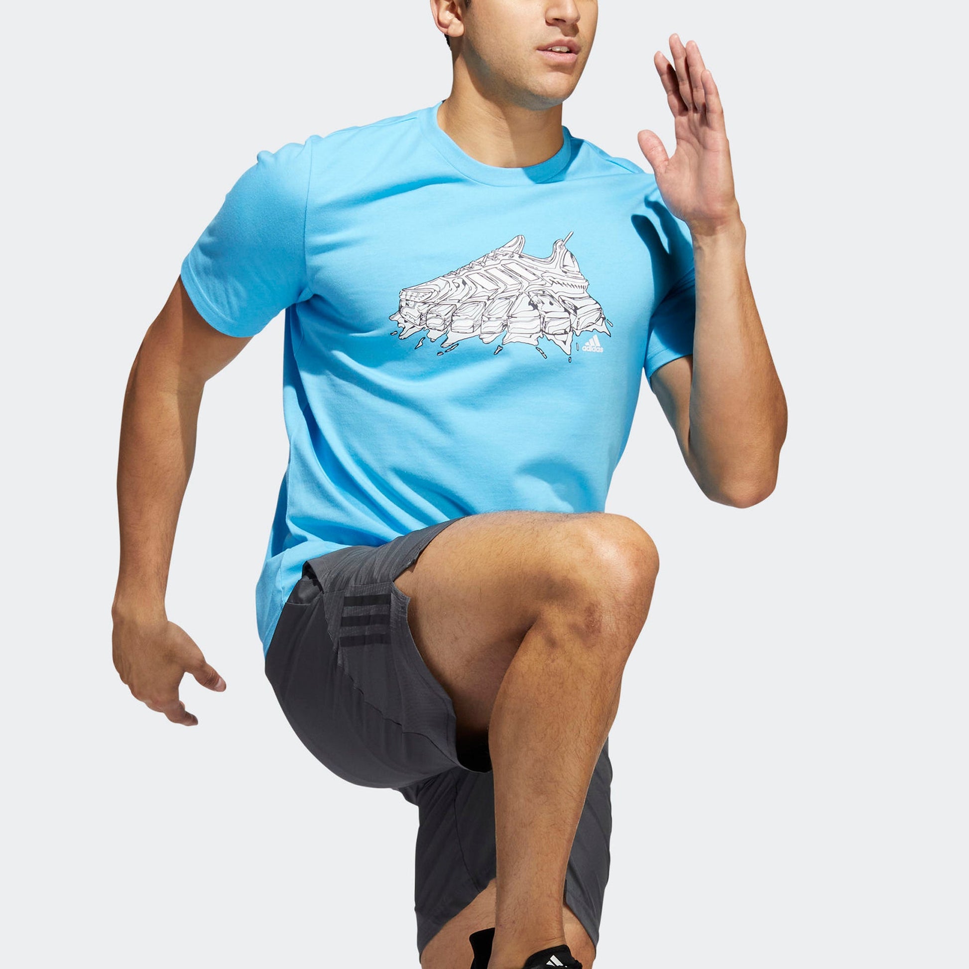 Men's adidas Logo Shoes Printing Sports Round Neck Short Sleeve Blue T-Shirt HA6684