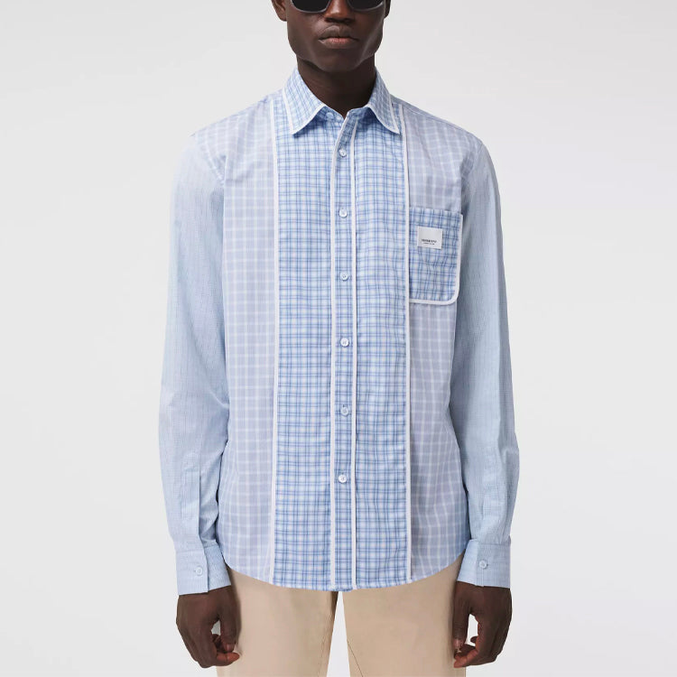 Burberry Applique Check Long Sleeve Shirt Male Blue 80372631