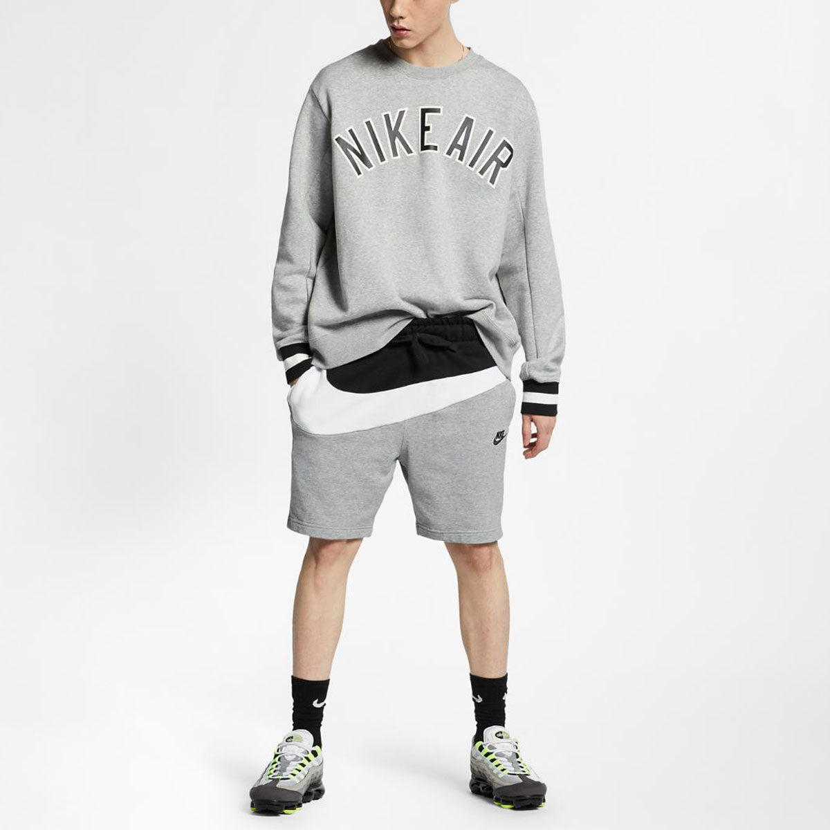 NikeSak As M Nsw Hbr Colorblock Large Logo Splicing Elastic Waistband Sports Shorts Gray AR3162-091