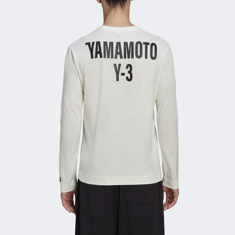 Y-3 Round Neck Alphabet Printing Long Sleeves Creamy White T-Shirt GK4367