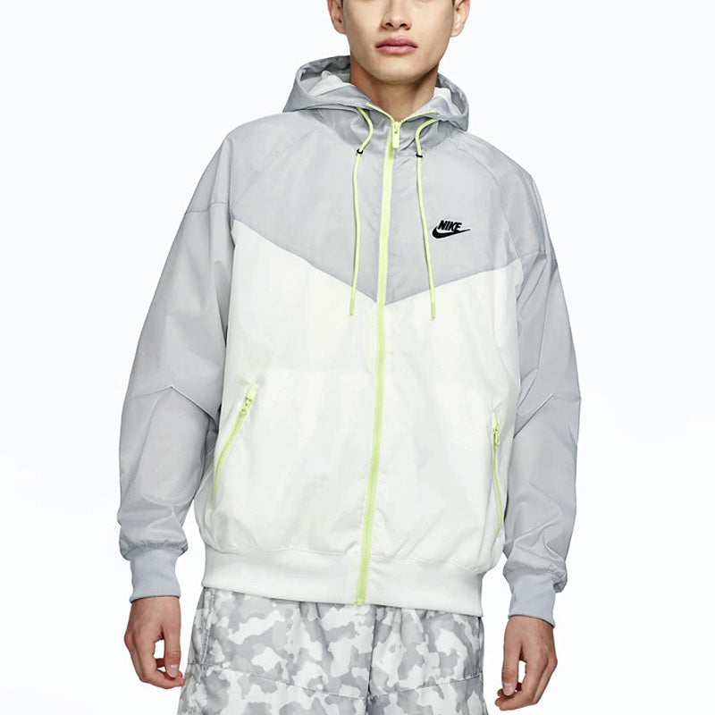 Nike Colorblock Sports Windproof hooded Logo Jacket White Gray DA0001-133