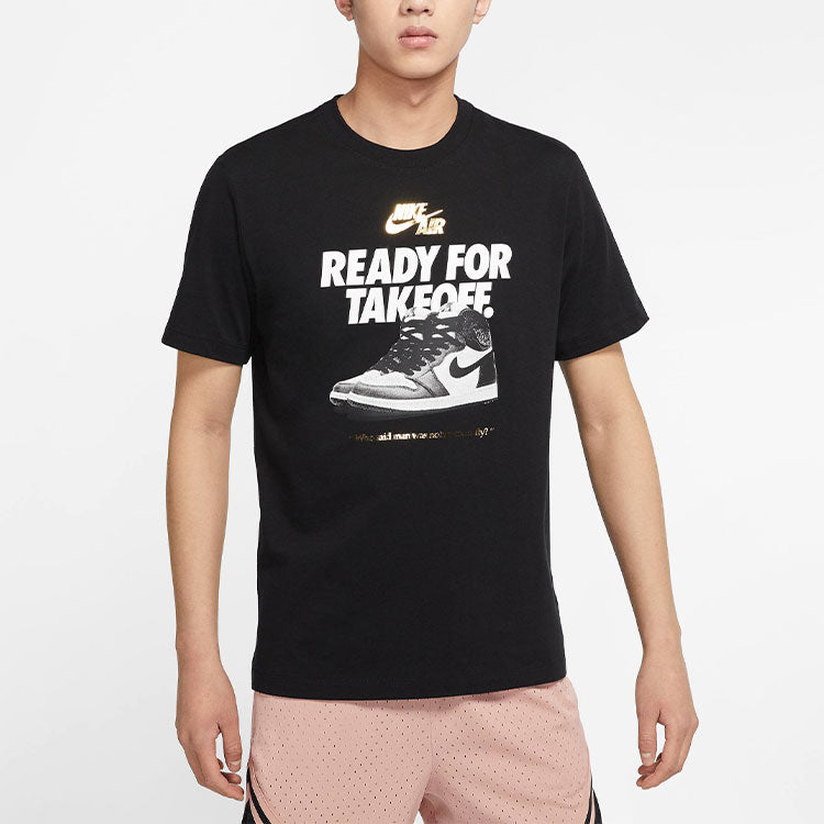 Men's Air Jordan Alphabet Shoes Printing Round Neck Casual Short Sleeve Black T-Shirt DV9719-010