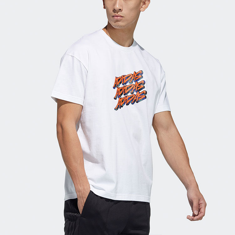 adidas Ub Gfx T Graffiti Printing Logo Sports Loose Short Sleeve White GP0839