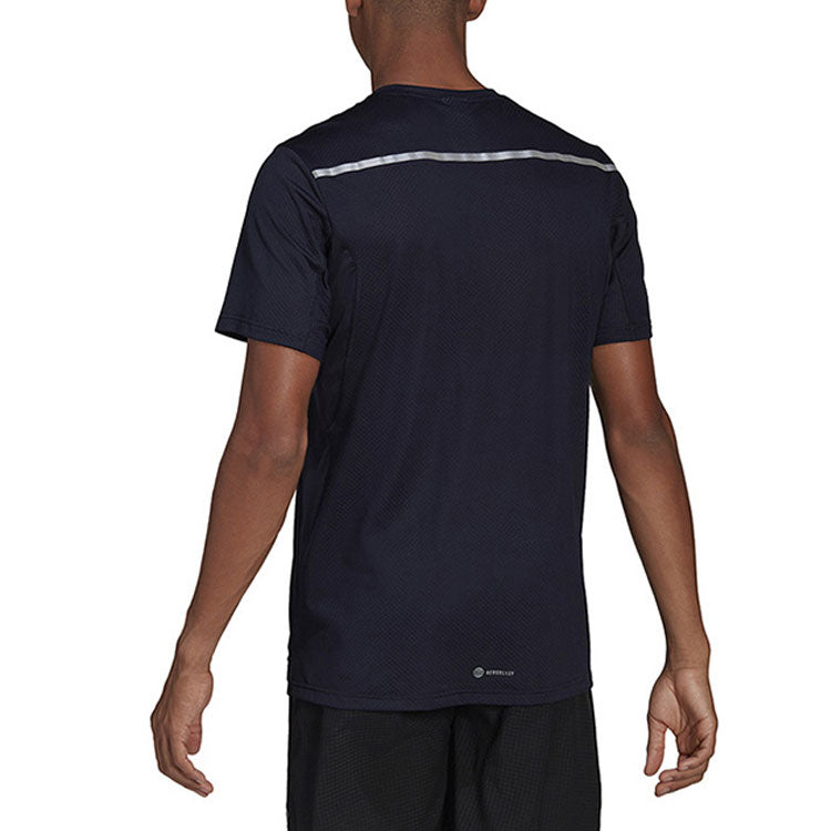 Men's adidas Solid Color Logo Round Neck Short Sleeve Ink Blue T-Shirt HB7465