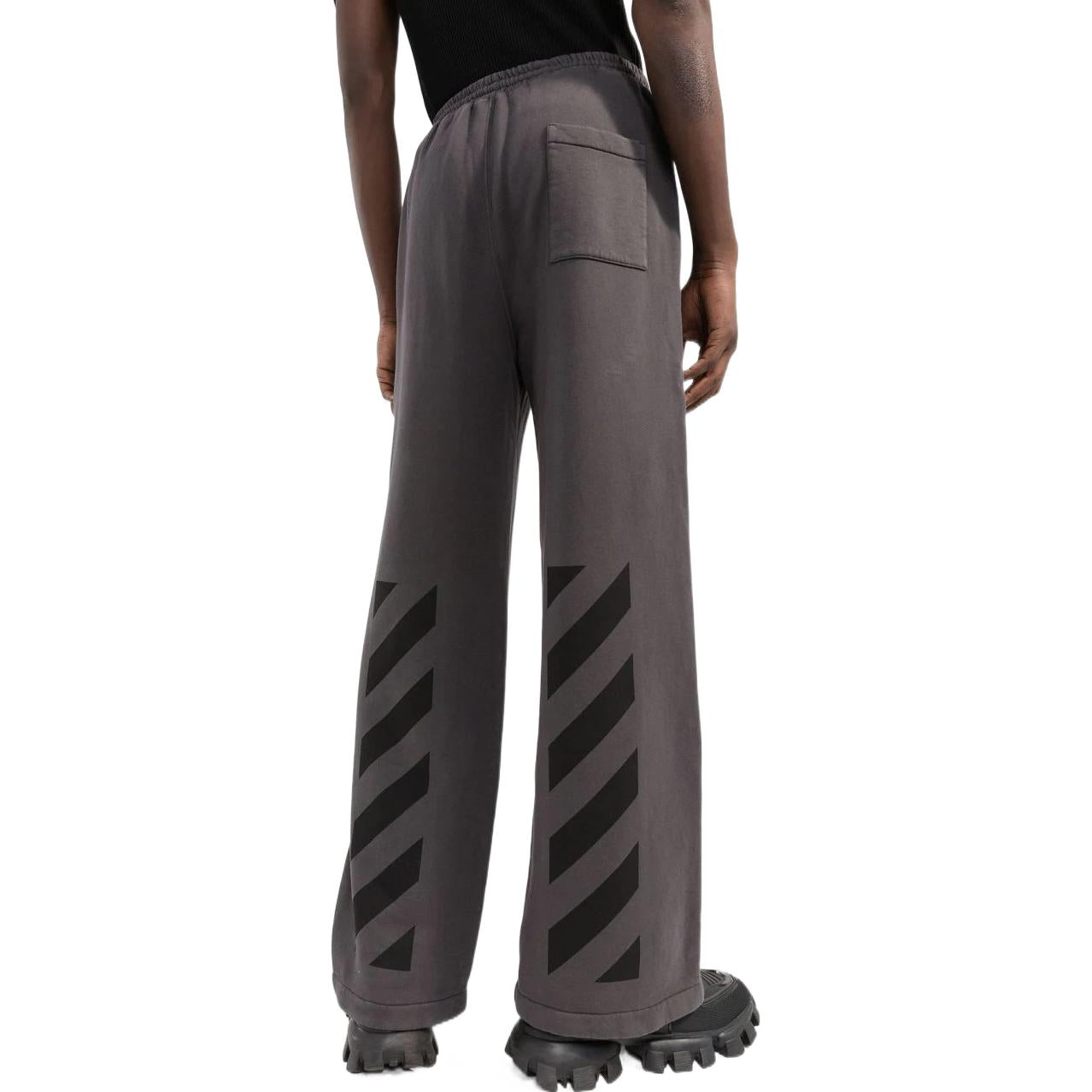 Men's Off-White Solid Color Stripe Printing Loose Straight Sports Pants/Trousers/Joggers Gray OMCH044C99FLE00210101010