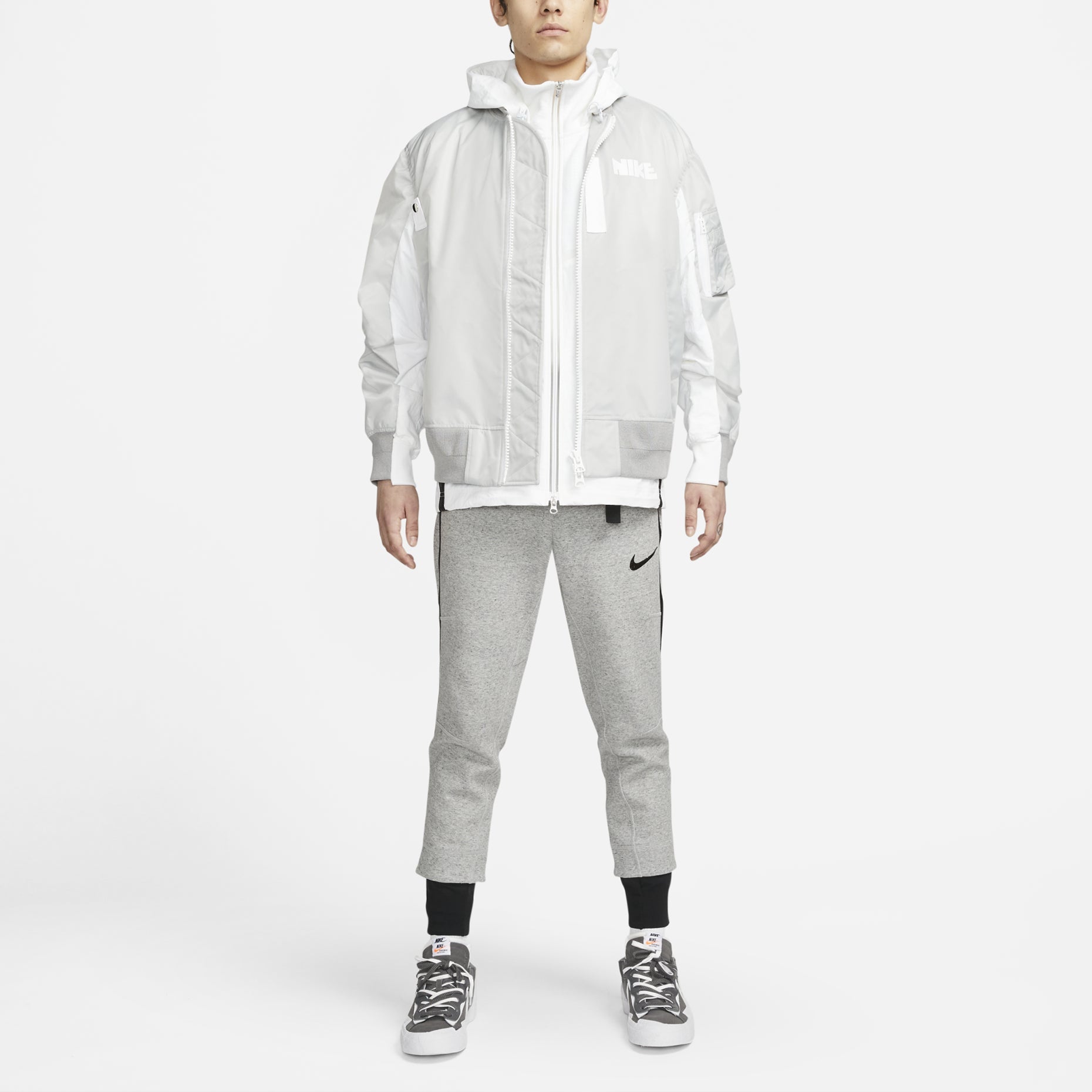 Nike x sacai Double Layer Sports Hooded Jacket Asia Sizing 'Grey' CZ4697-097
