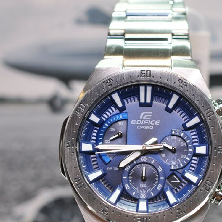 Men's CASIO EDIFICE waterproof Silver Watch Mens Blue Analog EFR-563D-2A