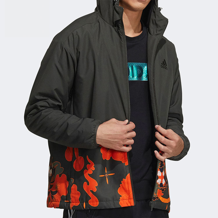 adidas Stay Warm Fleece Lined Windproof Hooded Jacket Green GT6485