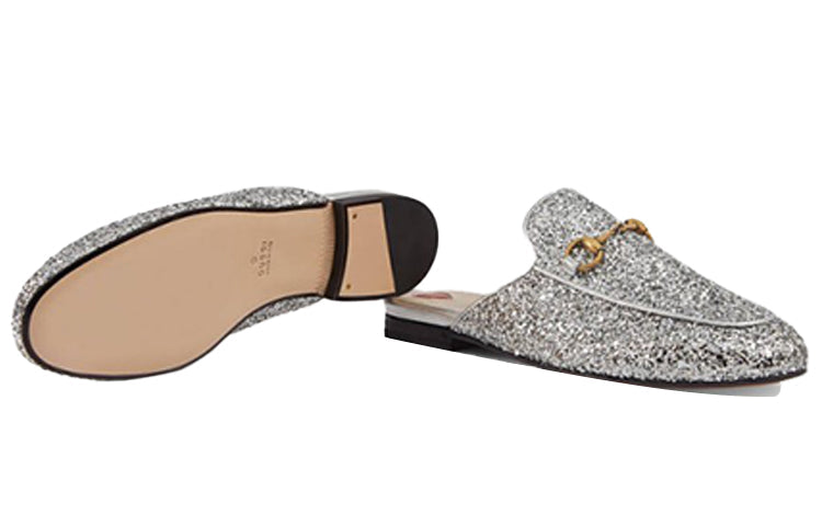 (WMNS) Gucci Princetown Glitter Slippers 'Silver Metallic' 432773-KSP20-8106