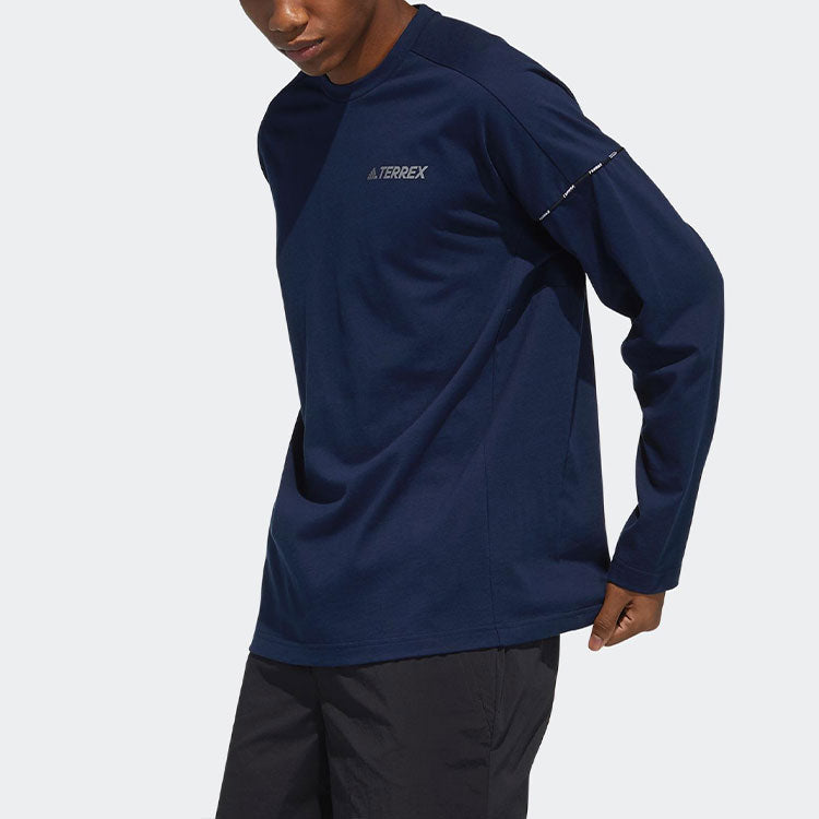 Men's adidas Printing Logo Round Neck Long Sleeves College Navy Blue T-Shirt GN9456