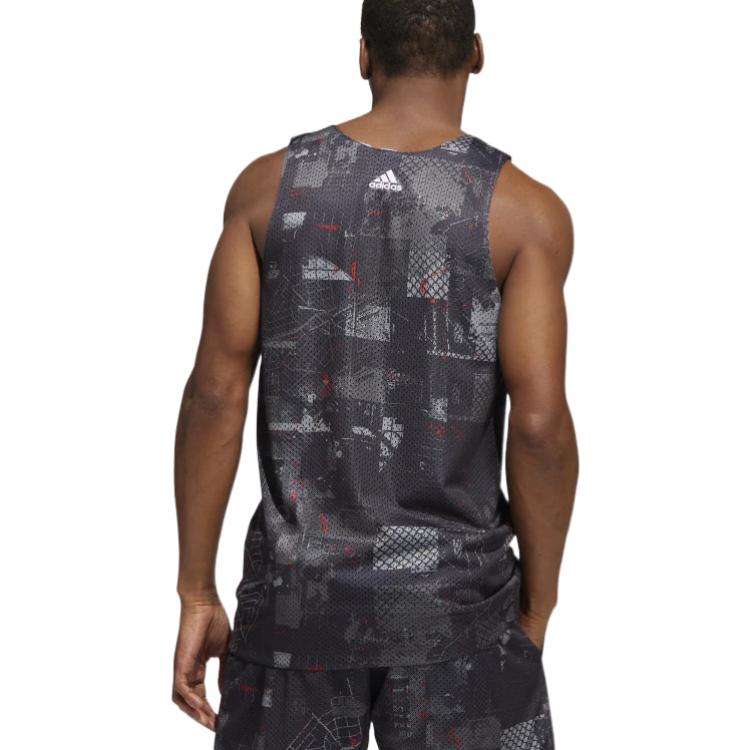 Men's adidas Geometry Pattern Logo Printing Straight Sports Black Vest HE6377