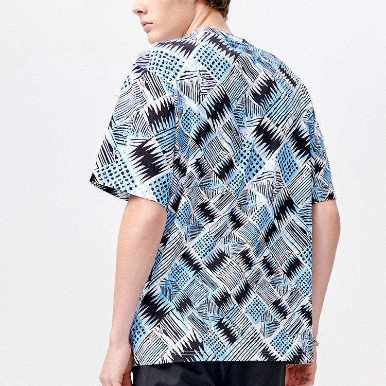 Men's FILA FUSION Full Print Pattern Loose Knit Short Sleeve T11M125103F-RB