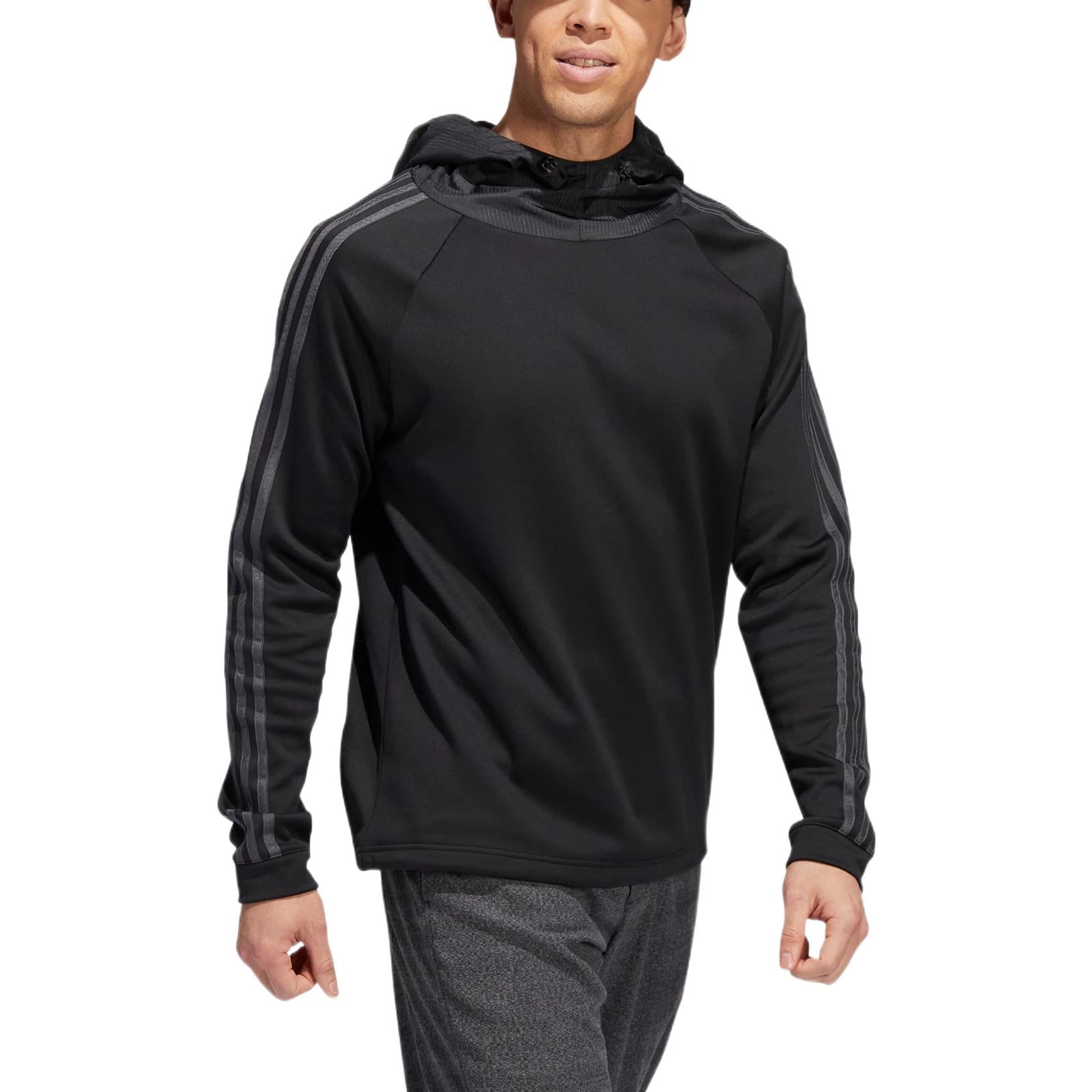 Men's adidas Cold.rdy Solid Color Stripe Pullover Hooded Long Sleeves Black HI3847
