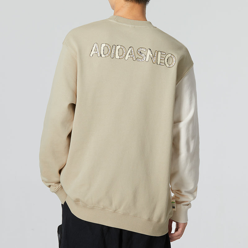 Men's adidas U JF SS Sweat Sports Colorblock Casual Round Neck Creamy White HM9944