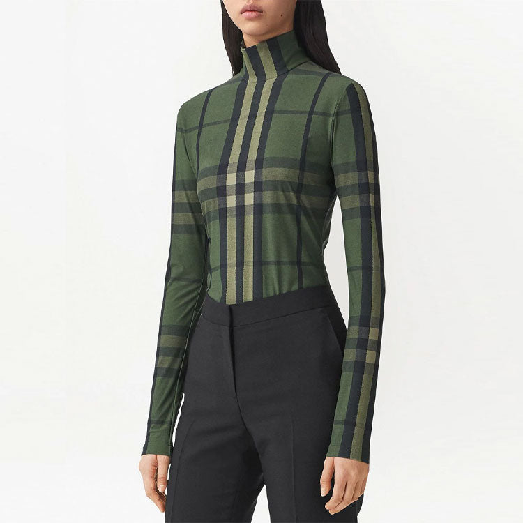 Burberry Checked Intarsia High Collar Swea Green 80411341