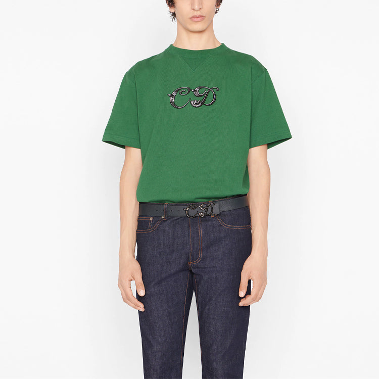 Men's DIOR x KENNY FW21 Crossover Loose Short Sleeve Green 193J685A0554-C679