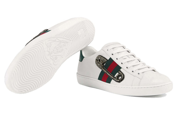 (WMNS) Gucci Leather Ace Safety Pin Embellished Low Top 'White' 454552-A38G0-9064