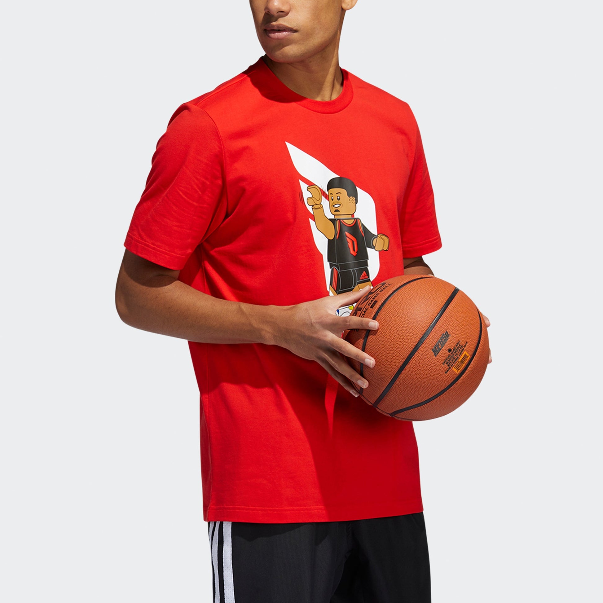 Men's adidas x LEGO Crossover Dame Ss Damian . Lillard Funny Blocks Printing Basketball Sports Short Sleeve Red T-Shirt HA7056