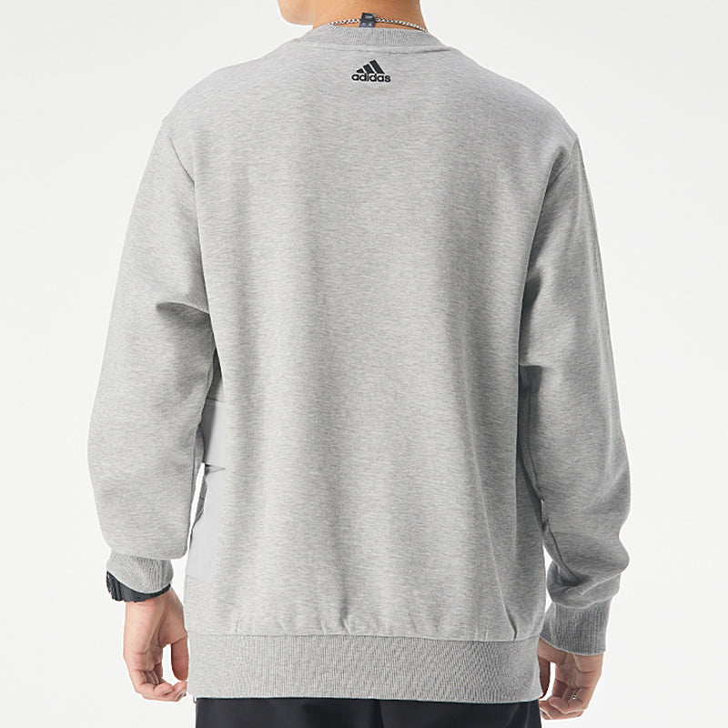 adidas M Pocket Crew Side Round Neck Solid Color Sports Pullover Gray FR7182
