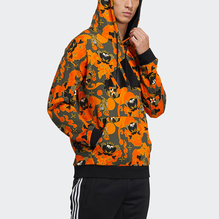 adidas Aop Hoody Printing Casual Sports Pullover Orange Yellow GT6492
