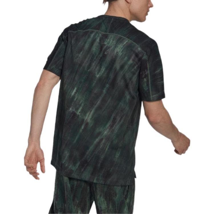 Men's adidas Tie Dye Straight Round Neck Pullover Short Sleeve Dark Green T-Shirt HL8761