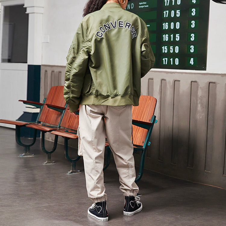 Converse Logo Loose Sports Retro aviator Jacket Couple Style Green 10024169-A02