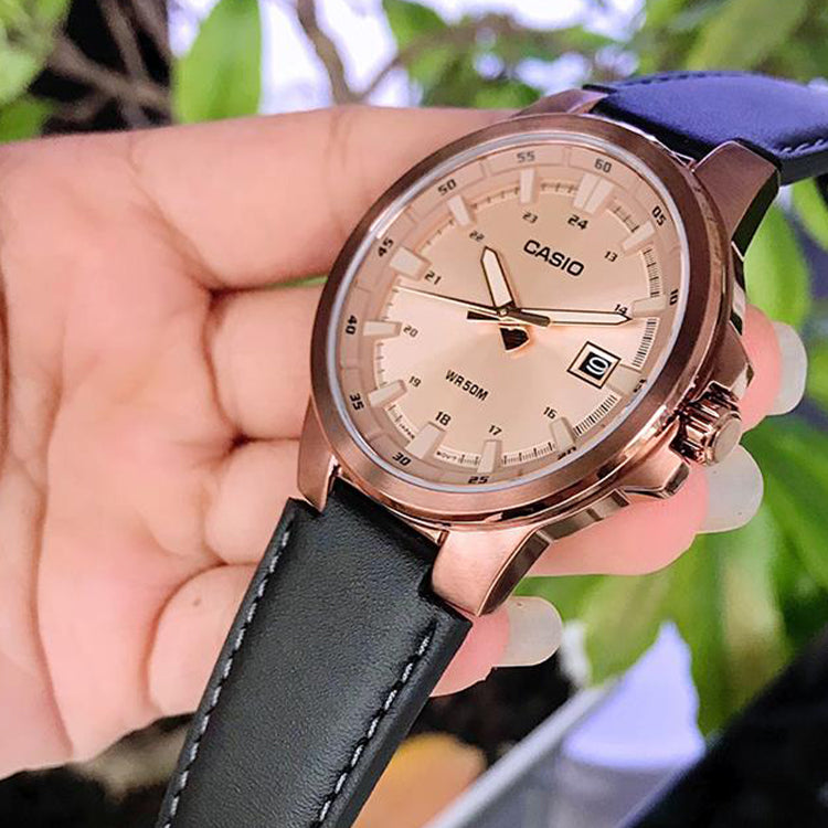 CASIO Male DRESS Japan / South Korea Fashion Sports Rose Gold Analog MTP-E173RL-5AVDF
