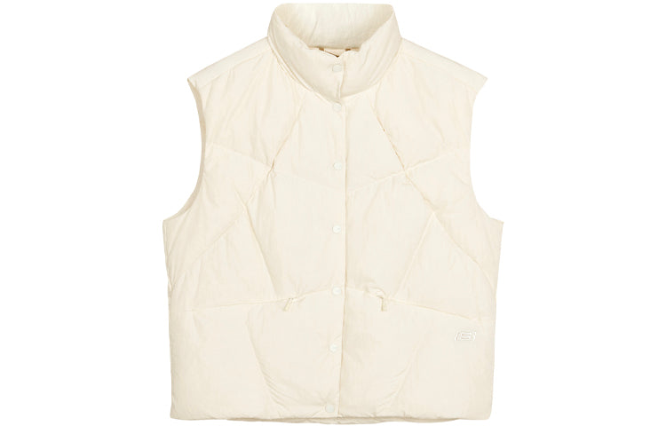 (WMNS) Skechers Stand-up Collar Woven Hooded Down Vest 'Black Blue White' L421W019