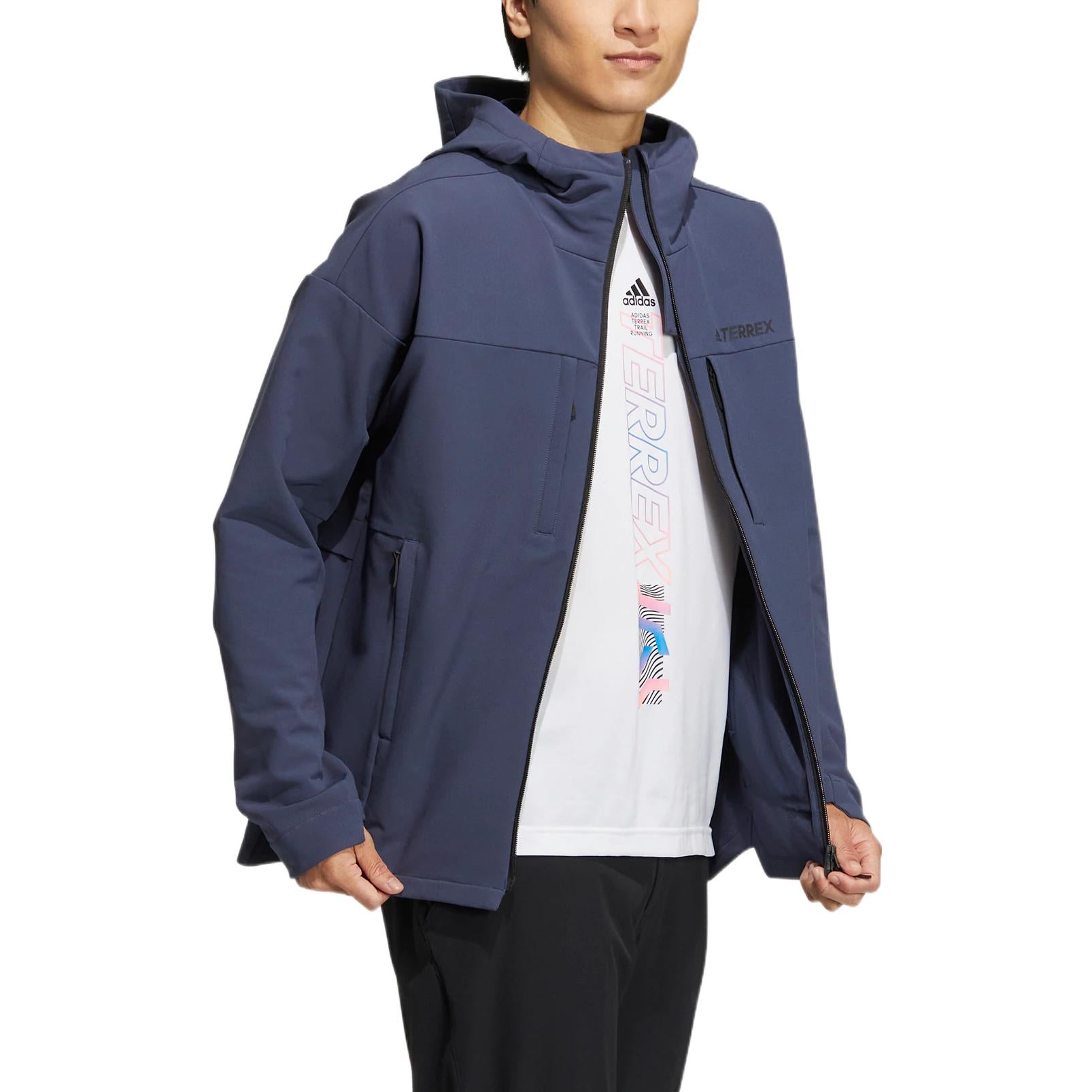 adidas Trav softsh jkt Back Printing Sports Hooded Jacket Navy Blue IC8170
