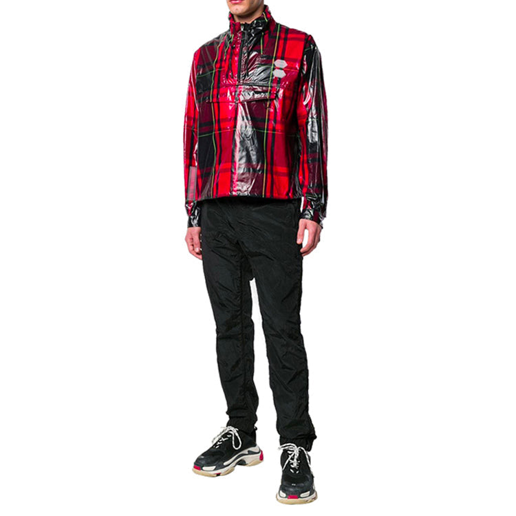 Off-White Mens Red & Black Plaid Tartan Zip Neck Jacket 'Red Black' OMEA166R19C030242001