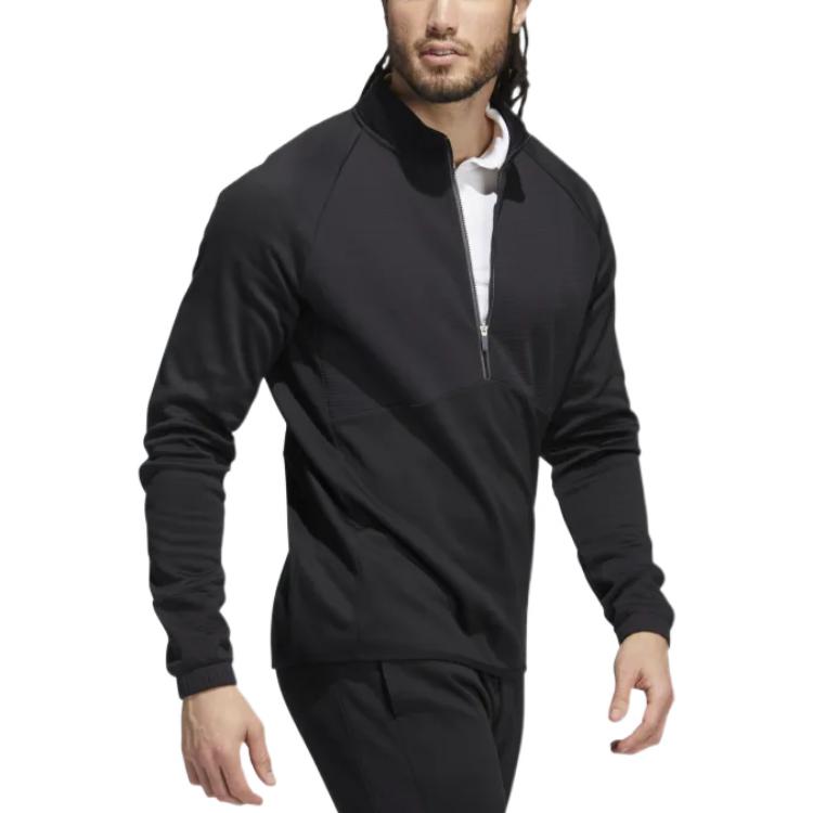 adidas Solid Color Half Zipper Sports Long Sleeves Hoodie Men's Black HN4550