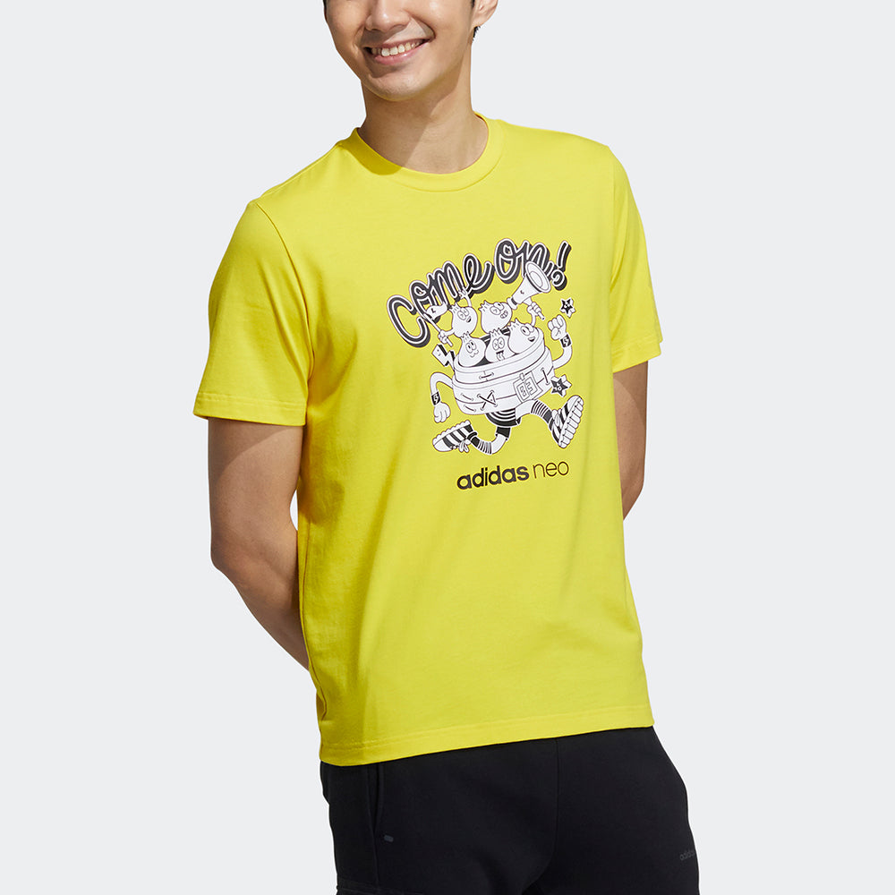 adidas neo M Fd Tee 2 Graffiti Print Sports Short-sleeved Yellow H45096