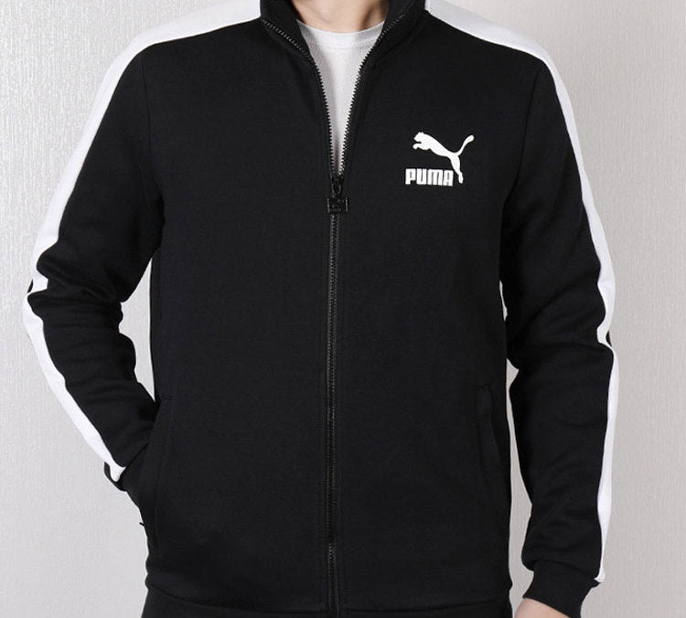 PUMA T7 Series Stand Collar Knit Logo Casual Sports Jacket Black 579021-01