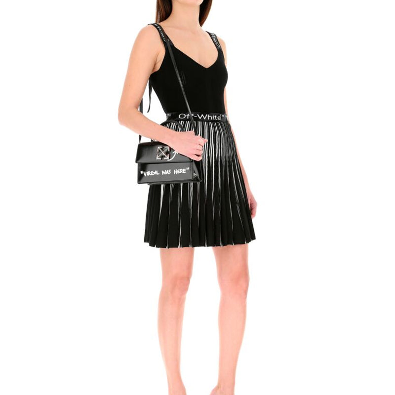 Off-White Jitney 1.4 Series Metallic LOGO Cortex Virgil Graffiti Black Handbag OWNA092R21LEA0011001