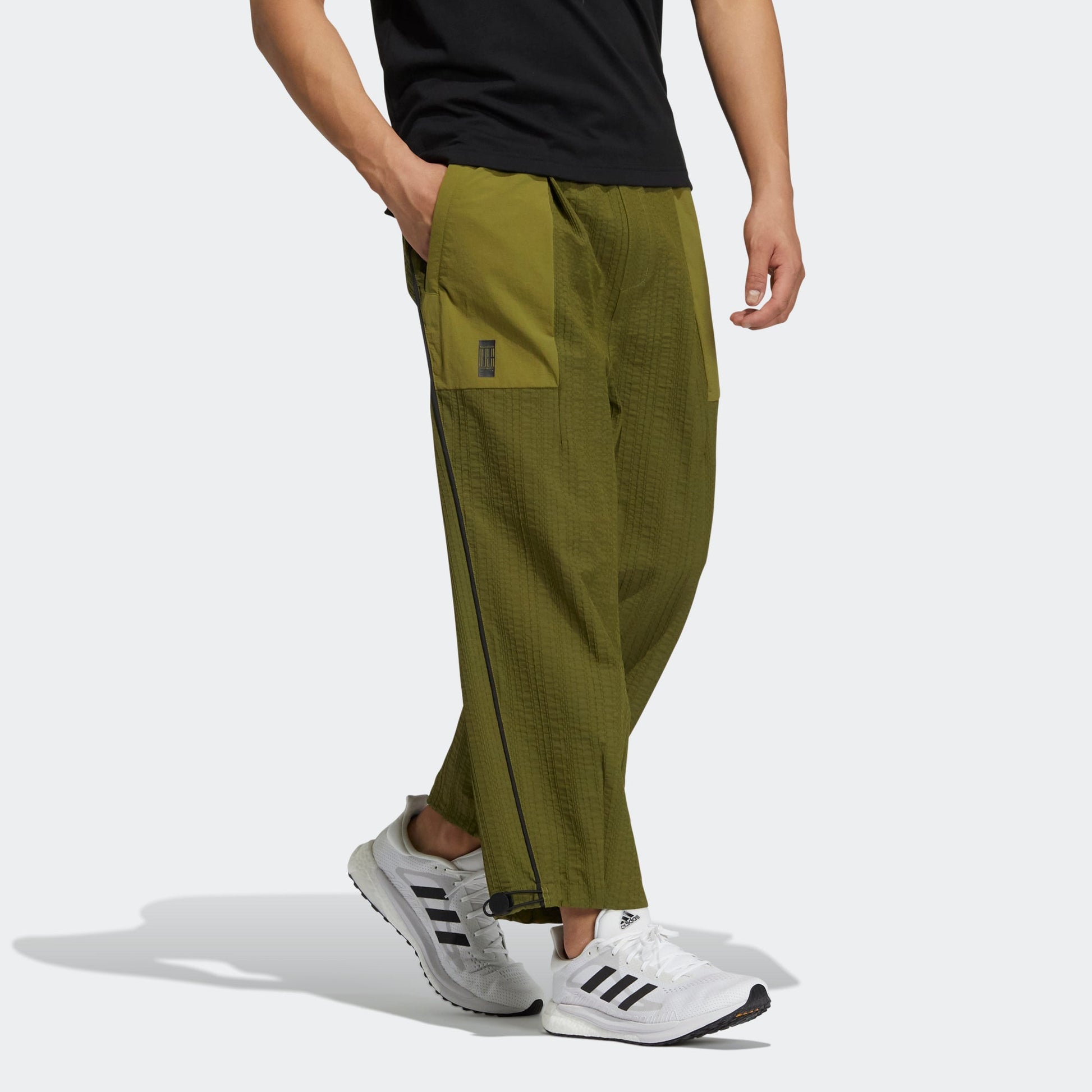 Men's adidas Wj Wv Wide Pnt Martial Arts Series Adjustable Belt Sports Pants/Trousers/Joggers Olive H39258