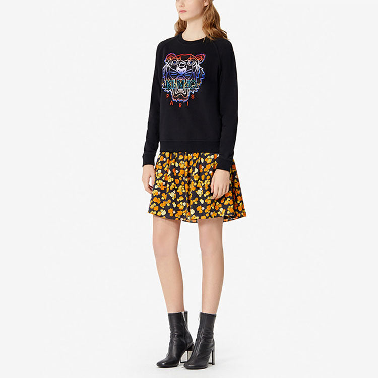 (WMNS) KENZO Tiger Head Embroidered Pure Cotton Casual Long Sleeves Black Hoodie F962SW7154X4-99