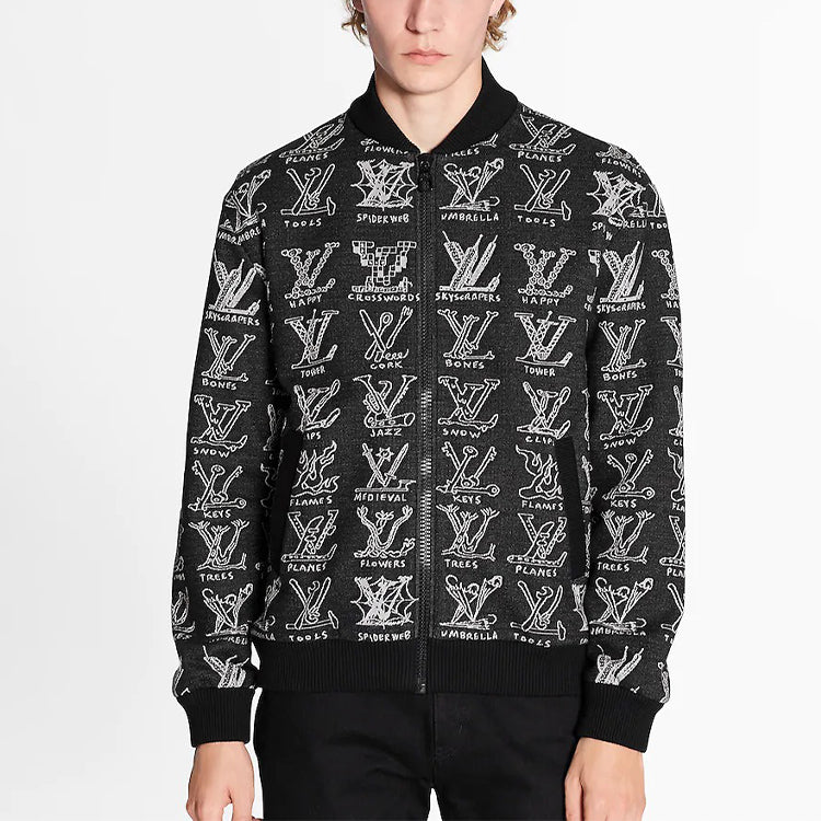 LOUIS VUITTON LV Jacquard Zipper Waist Jacket For Men Black 1A8GVC