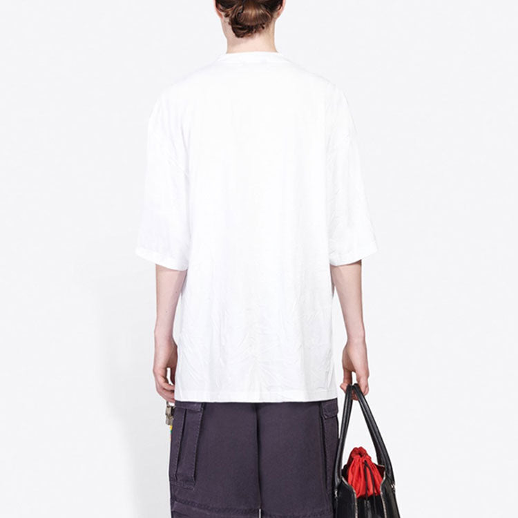 Men's Balenciaga Word Printing Round Neck Pullover Short Sleeve White 641614TJVI39040