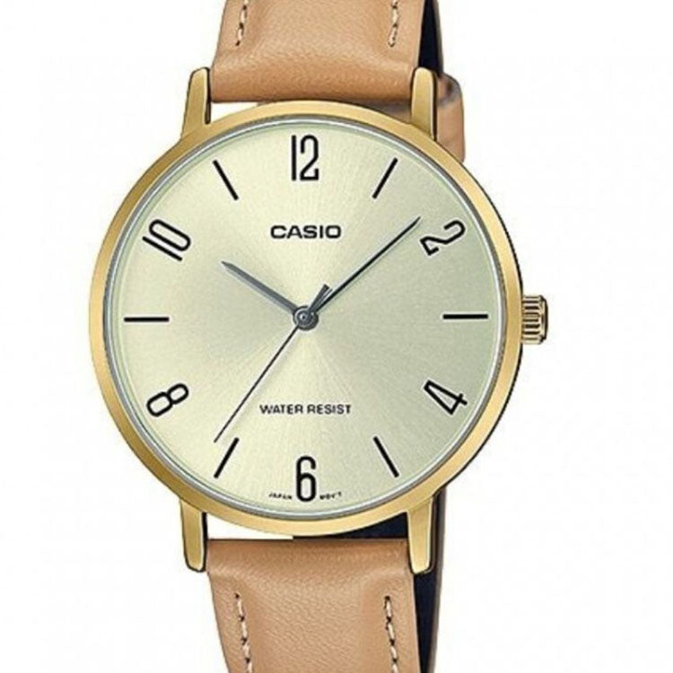 CASIO Dress Series Classic Minimalistic Exquisite Fashion Champagne Watch 34mm Waterproof Strap Gold Analog LTP-VT01GL-9B2
