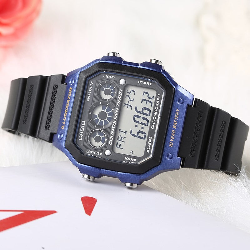 CASIO Waterproof Sports Shockproof Mens Black/Blue Digital AE-1300WH-2A