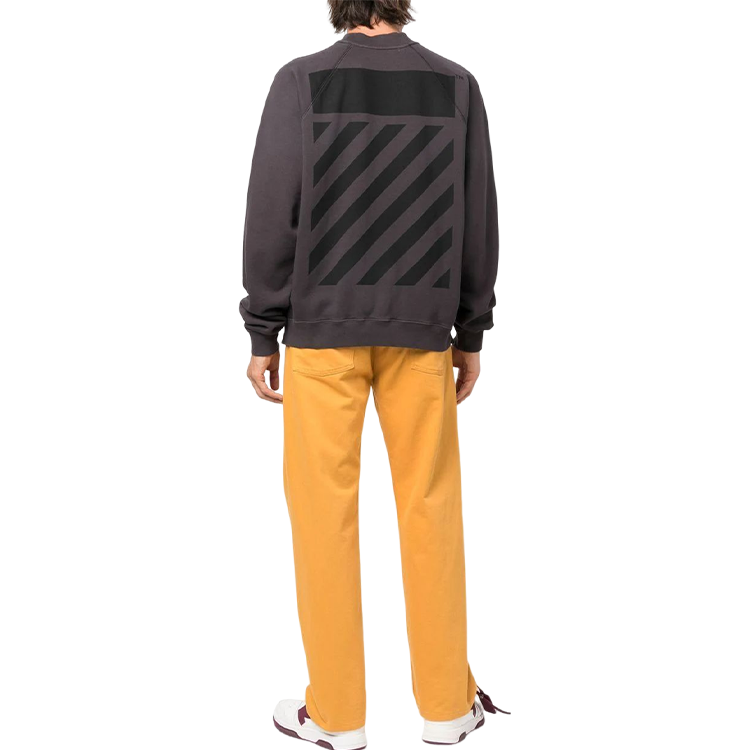 Men's Off-White SS22 Back Logo Printing Round Neck Pullover Long Sleeves Ordinary Version Dark Grey OMBA056C99FLE0021010