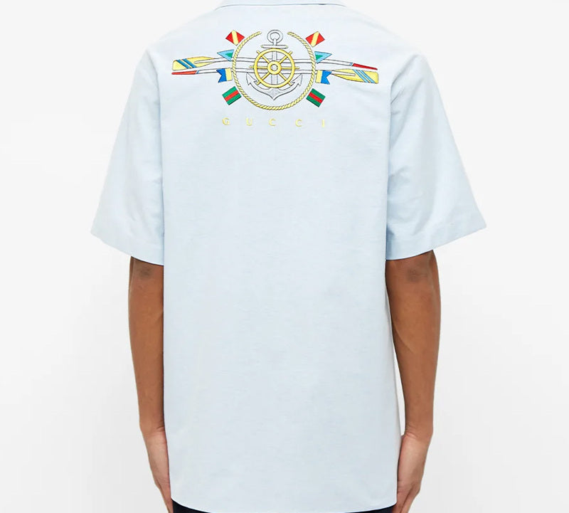 Gucci Back Nautical Logo Loose Shirt For Men Blue 604109-ZADKP-4910