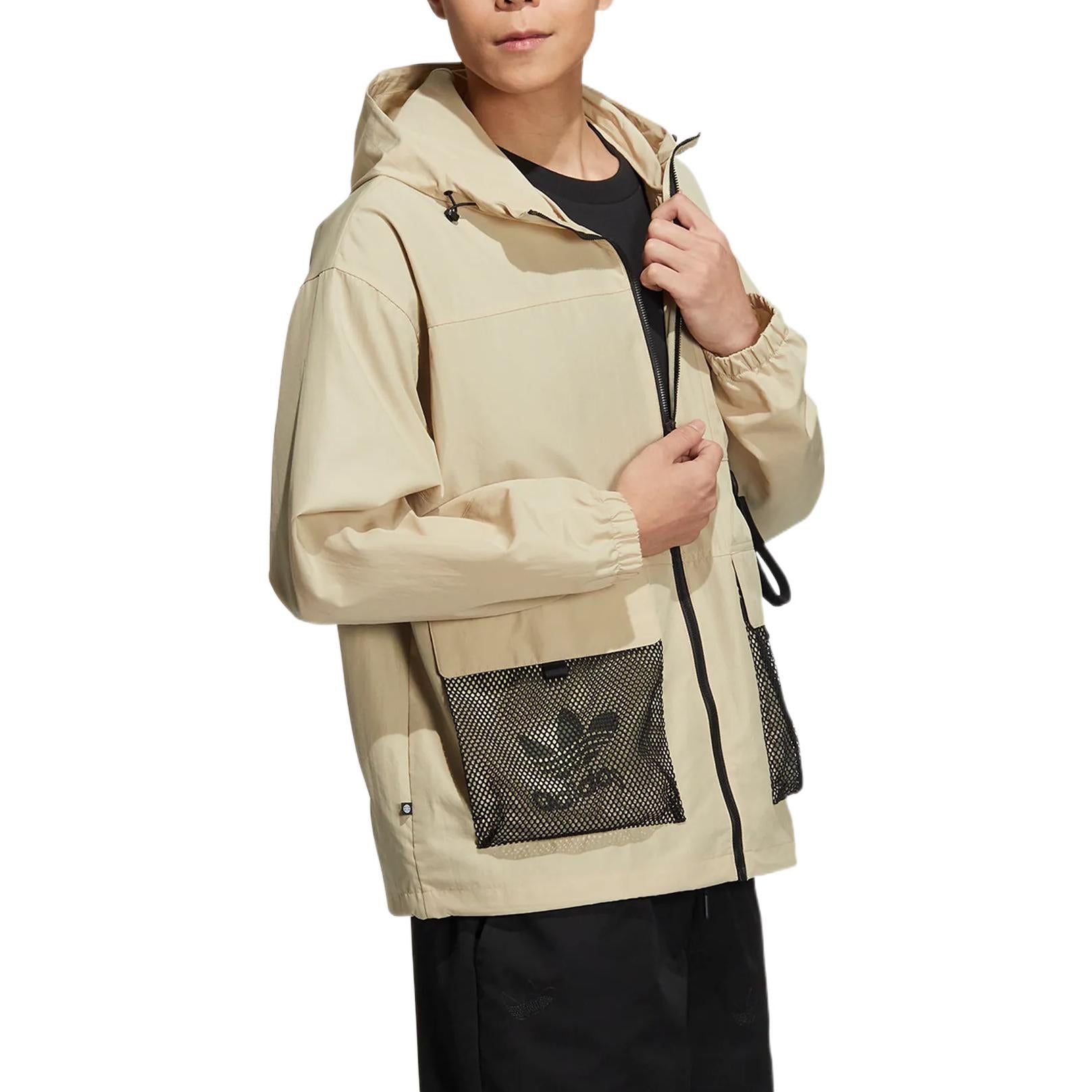 Men's adidas originals Logo Printing Pattern Multiple Pockets Hooded Zipper Jacket Yellow HS1910