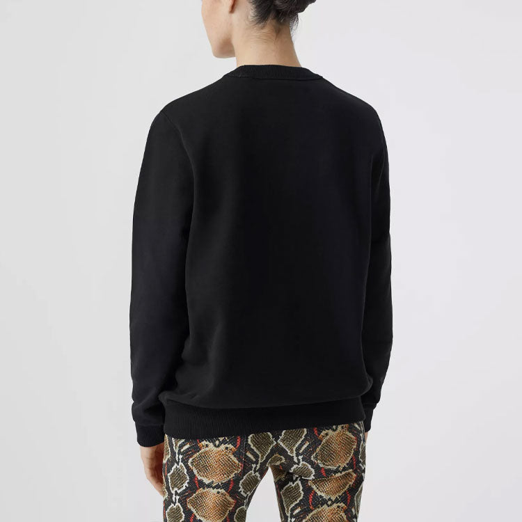 (WMNS) Burberry Pattern Round Neck Long Sleeves Pullover Hoodie Black 80243461