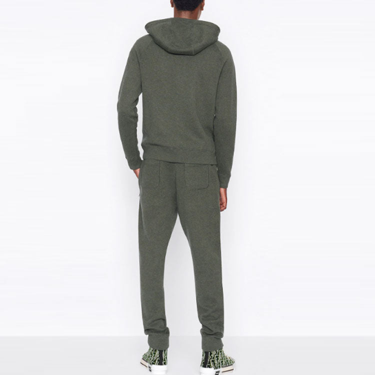 Men's DIOR SS22 Cashmere Blend Knit Material Hooded Sports Olive 113M221AT225-C688