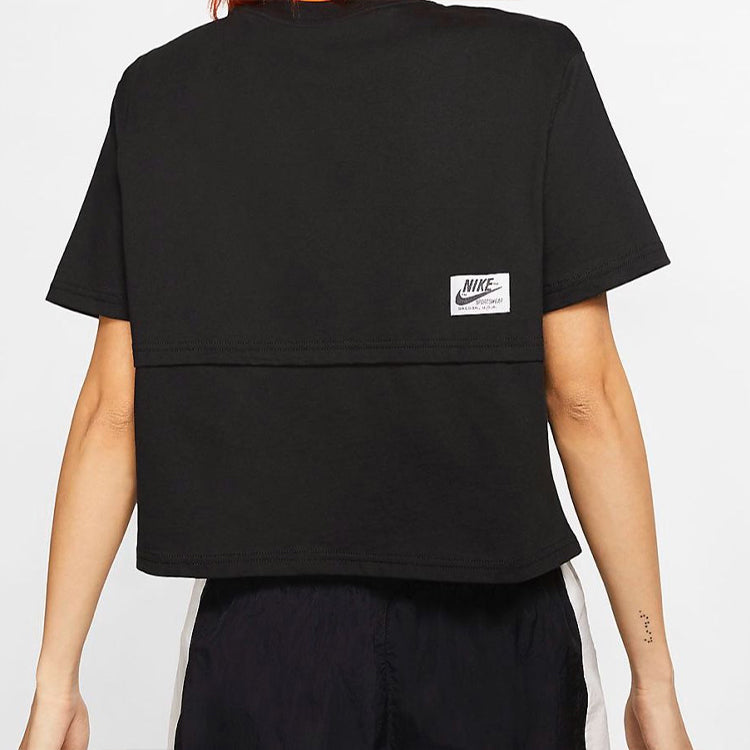 (WMNS) Nike logo Splicing Short Sleeve Asia Edition 'Black' CJ2041-010