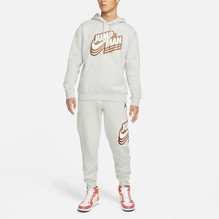 Men's Air Jordan Logo Pattern Fleece Lined Printing Loose Light Grey DC9605-097