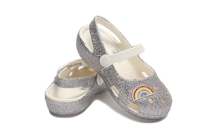 (PS) Crocs Outdoor Flat Heel Shiny Sports Silver Sandals 206370-93R